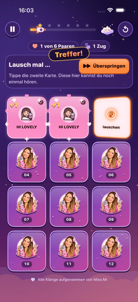 Tingle Mi: Zwei Hi-Lovely-Karten sind als Klangpaar gefunden.